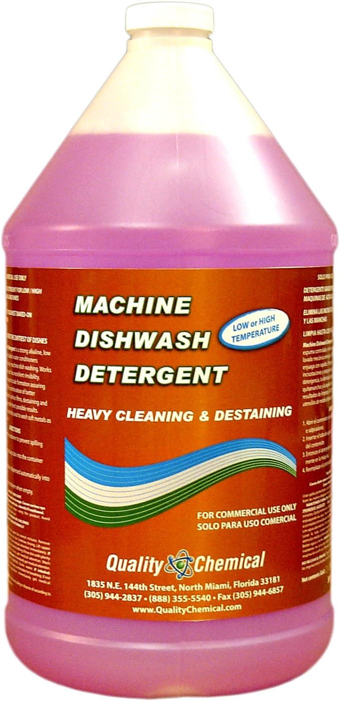 Quality Chemical Heavy Duty Liquid Alkaline Commercial Dishwasher Detergent - Industrial-Grade Formula Dissolves Food Stains, Grease, Grime and Residue - No Pre-Rinse Needed - Ready-to-Use 128oz