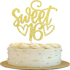 1 Pack Sweet Teenager 16 Cake Topper Glitter 16th Birthday Cake Pick for Cheers to 16 Years Old 16th Birthday Party Cake Decorations Supplies Gold
