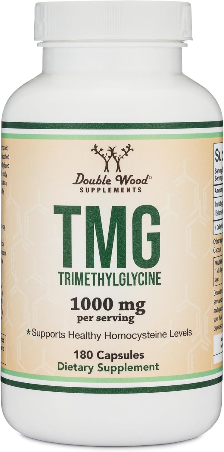 TMG Trimethylglycine Supplement - 99%+ Tested Purity - 1,000mg Per Serving, 180 Capsules (TMG Supplements for Homocysteine Control) Genuine TMG with Fishy Smell, Gluten Free, Non-GMO