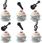 24Pcs Music Notes Cupcake Toppers Black Glitter Musical Symbol Cupcake Picks Rock Music Concert Baby Shower Wedding Birthday Party Decorations Supplies