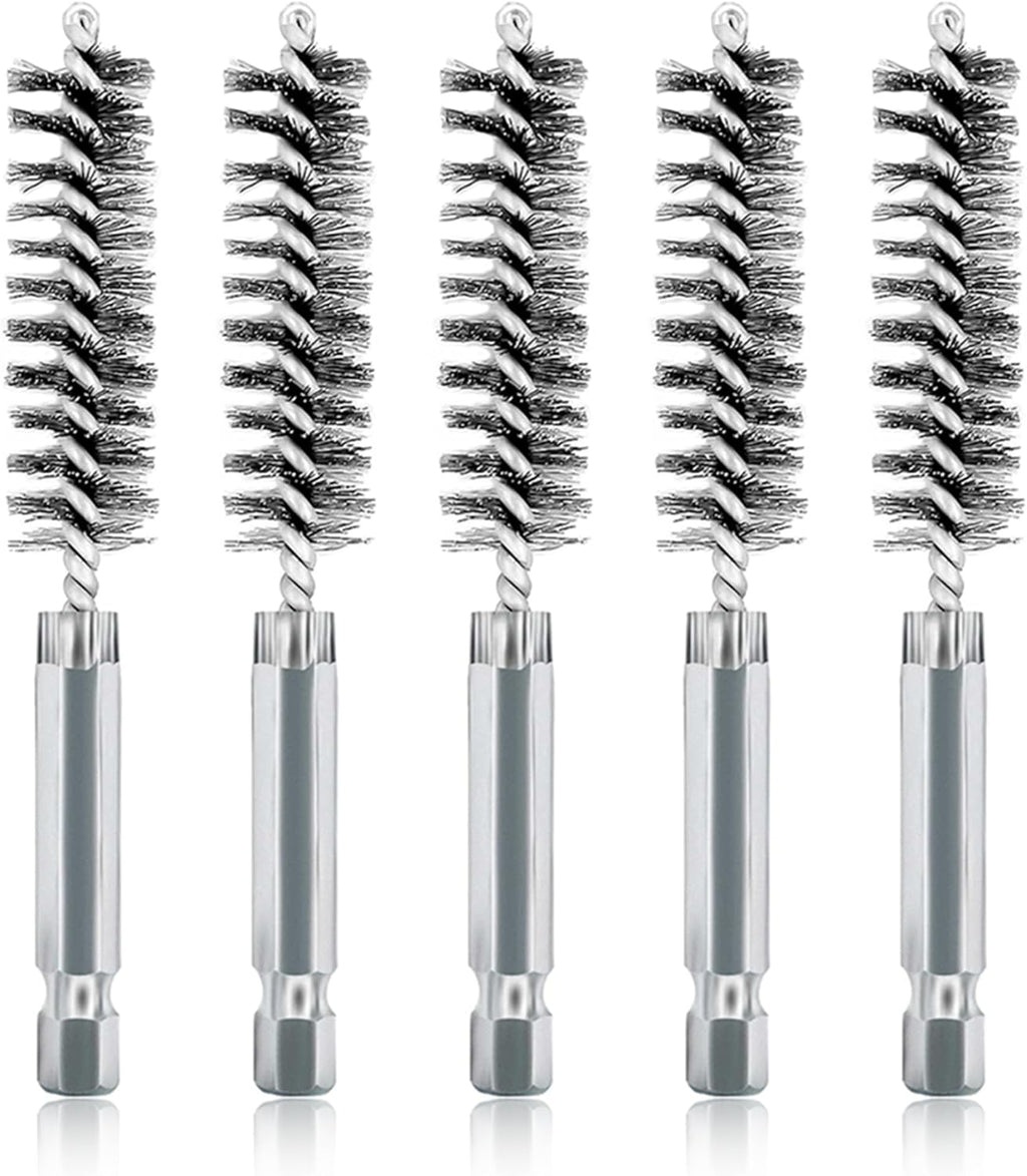ASNOMY 5Pcs 1/2" Stainless Steel Bore Brush Set, Stainless Steel Bristles, Twisted Wire, 1/4" Hex Shank