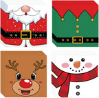 50 Pcs Christmas Napkins 6.5 x 6.5 inch, Xmas Winter Snowman Reindeer Elf & Santa Belt Paper Napkins Disposable Holiday Beverage Cocktail Napkins for Dinner Winter Christmas Party Decorations