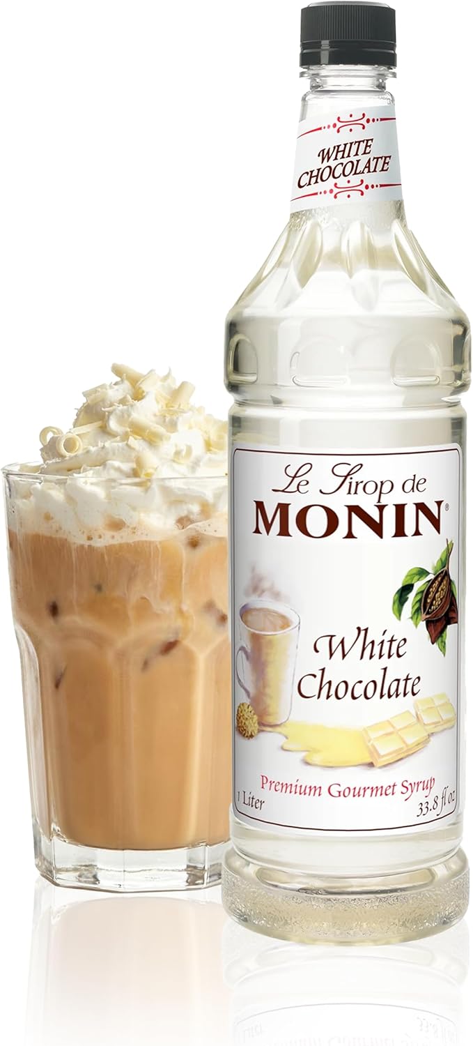 Monin - White Chocolate Syrup | Premium Syrup for Lattes, Mochas & More | Clean Label with No Artificial Flavors, No Artificial Preservatives (BPA-Free Plastic Bottle, 1 Liter)