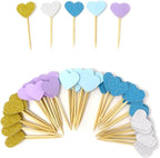 Honbay 50PCS Glitter Heart Cupcake Toppers Birthday Cake Decoration Food Picks Wedding Party Baby Shower Supplies - Blue Series