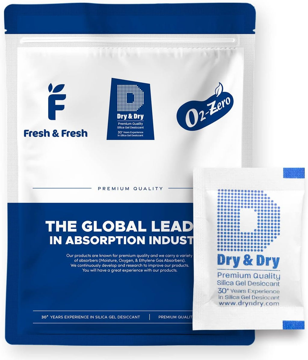 Dry & Dry 2 Gram [200 Packets] Silica Gel Packets Desiccants, Silica Packets - Rechargeable Moisture Absorbers for Food Storage, Electronics, 3D Filament & Safes