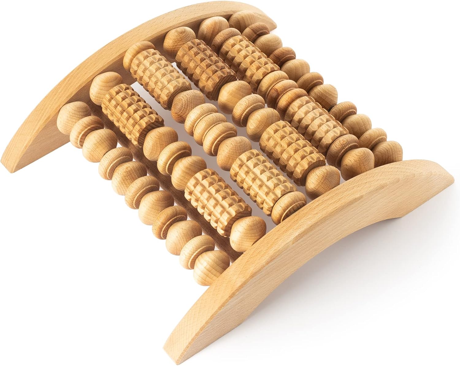 Tuuli Accessories - Wooden Foot Massager, Grooved Muscle Roller, Helps Ease Muscle Tension and Improve Blood Circulation, Natural Wood Therapy Massage Tools, 29 x 24.5 cm