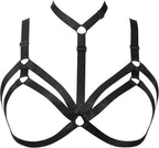 Womens Sexy Cupless Harness Halter Strappy Body Caged Bra, Black, One Size
