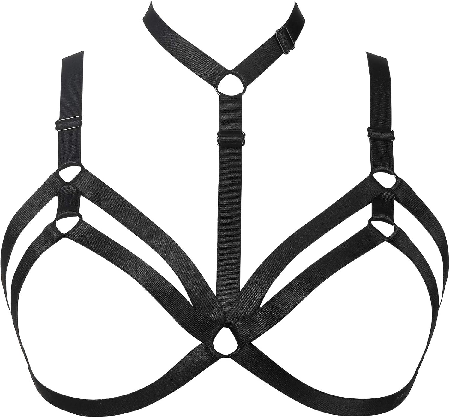 Womens Sexy Cupless Harness Halter Strappy Body Caged Bra, Black, One Size