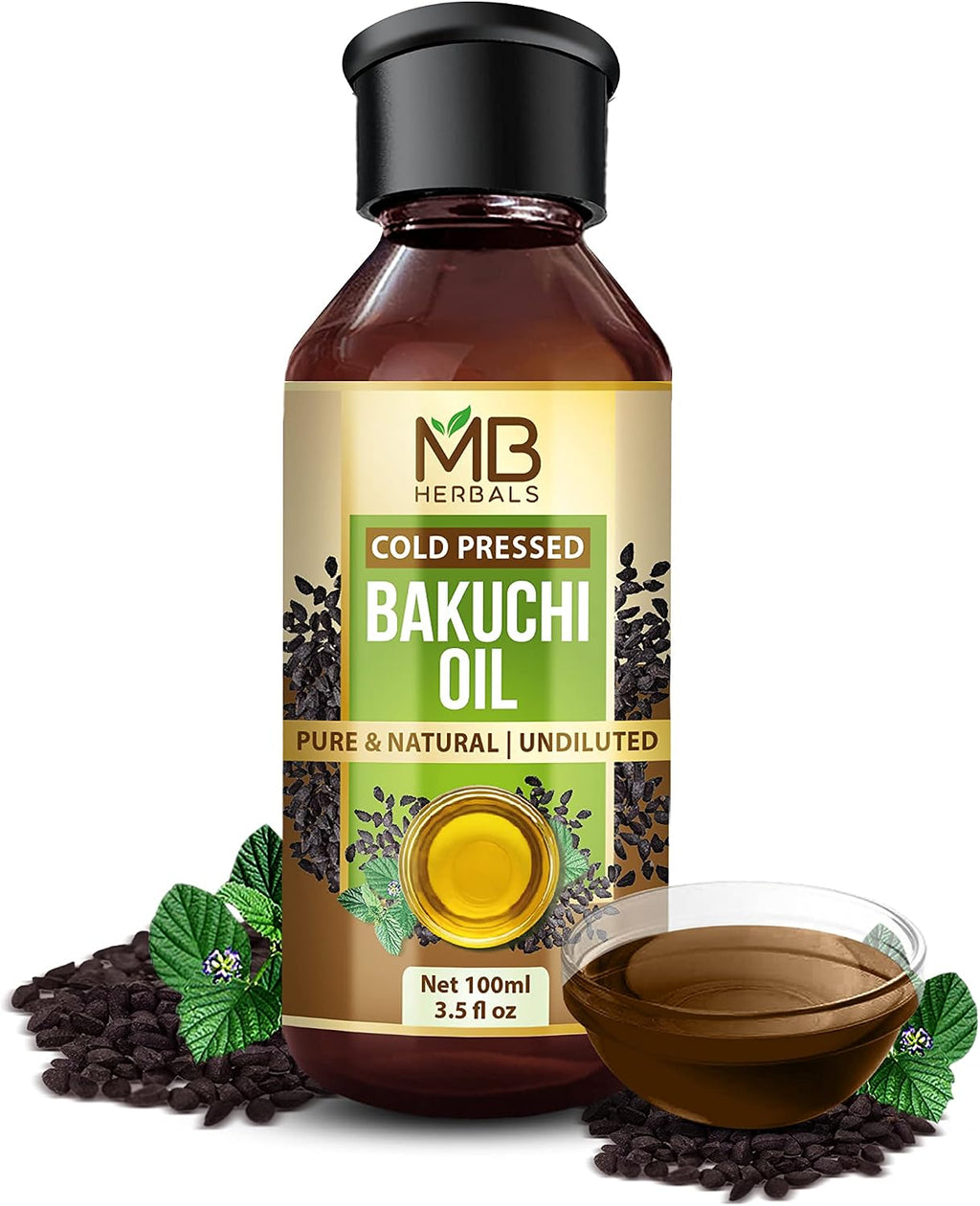 MB Herbals Bakuchi Oil, 100ml, 100% Pure Psoralea corylifolia Oil, For External Use Only