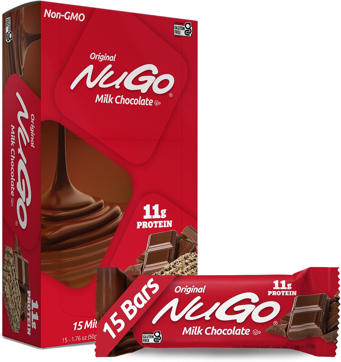 NuGo Protein Bar, Chocolate, 11g Protein, Gluten Free, 15 Count