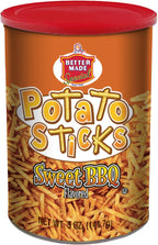 Better Made Potato Sticks 5oz Canister - Shoestring Potato Sticks - Gluten Free - Crunchy, Crispy Snack from Fresh Potatoes - Resealable Lid (Sweet BBQ, Single Can)