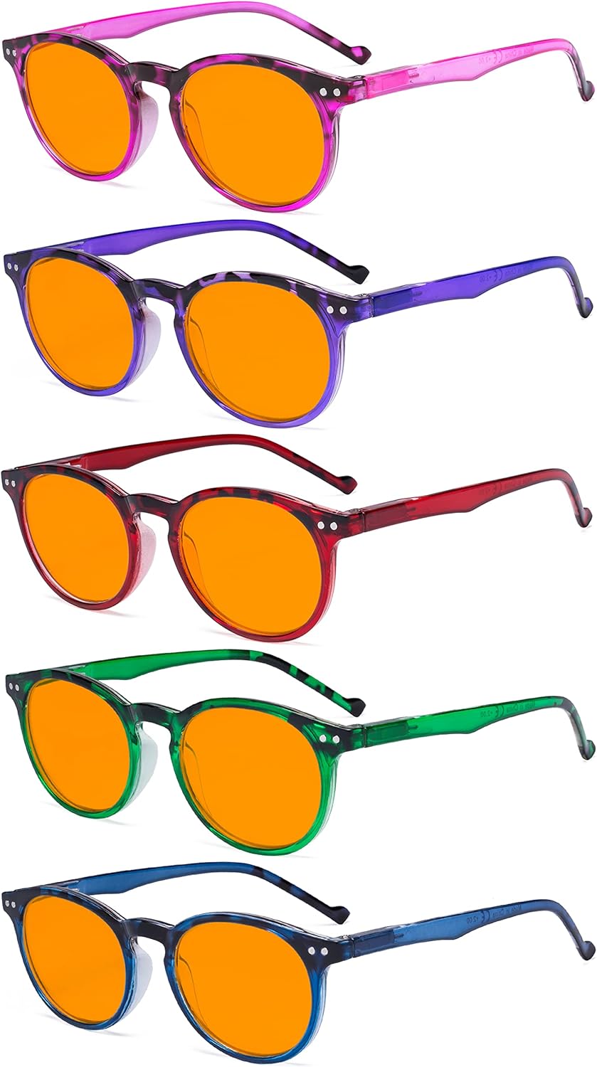 Eyekepper 5 Pack Fashionable Blue Light Filter Glasses Women - Anti Digital Glare Oval Round Computer Reading Glasses Orange Tinted +1.75