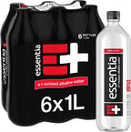 Essentia Bottled Water, 1 Liter, Pack of 6 Bottles; 99.9% Pure, Infused with Electrolytes for a Smooth Taste, pH 9.5 or Higher; Ionized Alkaline Water