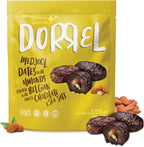 DORREL - Belgian Dark Chocolate Covered Dates (Medjool) with Salted Almonds Stuffing, High Energy Vegan Choco Snack, Delicious, Kosher & Non-GMO, Pack of 1 Stuffed Chocolate Dates, 7.05 oz / 200 g Ea