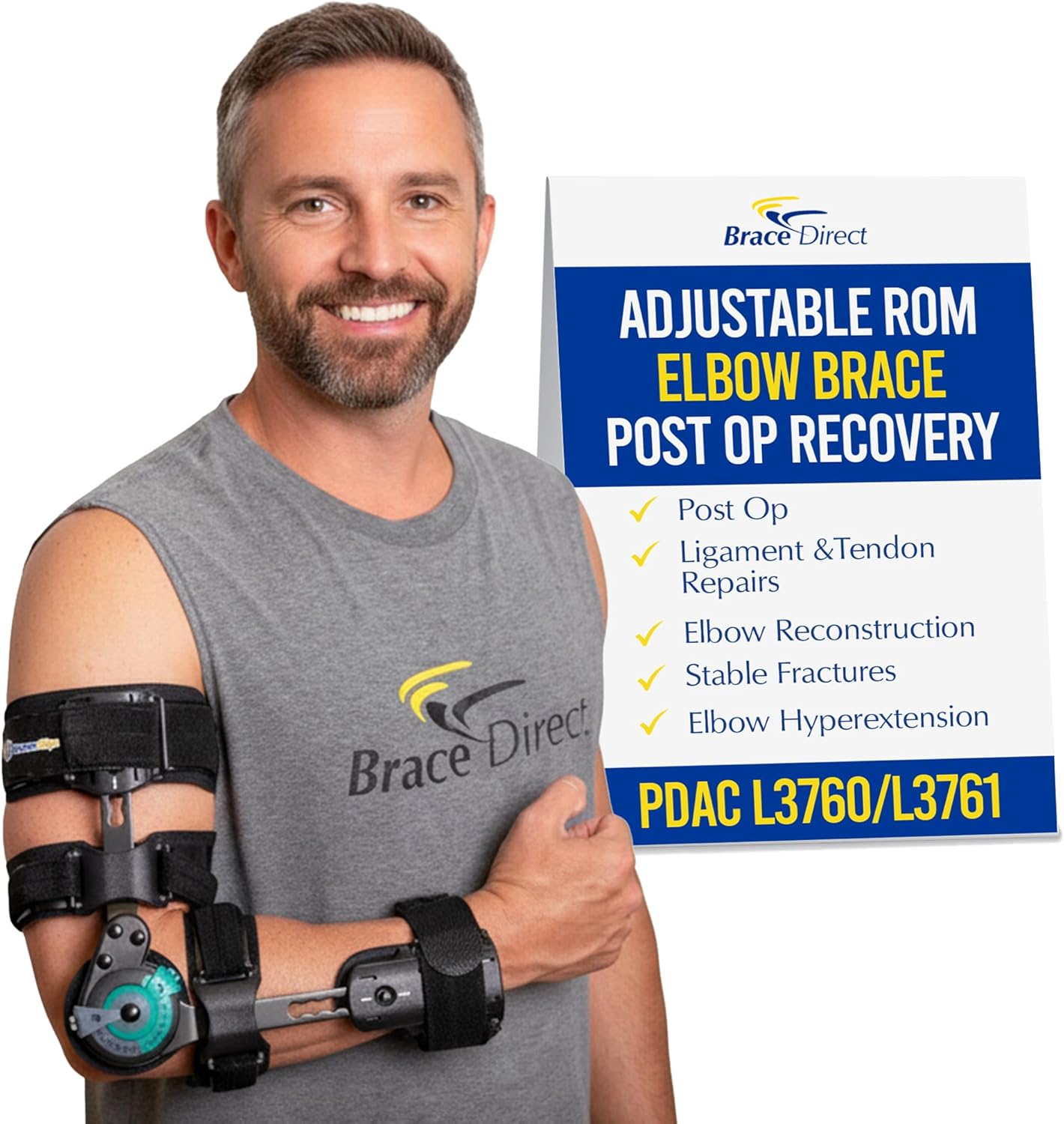 ROM Hinged Elbow Brace - Adjustable Range of Motion for Post-Op Recovery, Tendon & Ligament Repair, Fracture Support - PDAC L3760/L3761 (Left Arm)