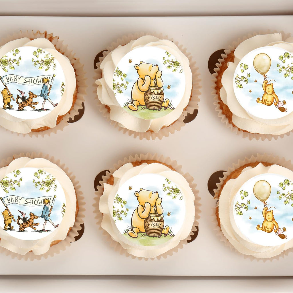 Pooh Bear Cupcake Toppers, Pooh Bear Cake Topper, Pooh Bear Baby Shower, Edible Cupcake Topper, Edible image cupcake toppers set of 12-2.5'' rounds