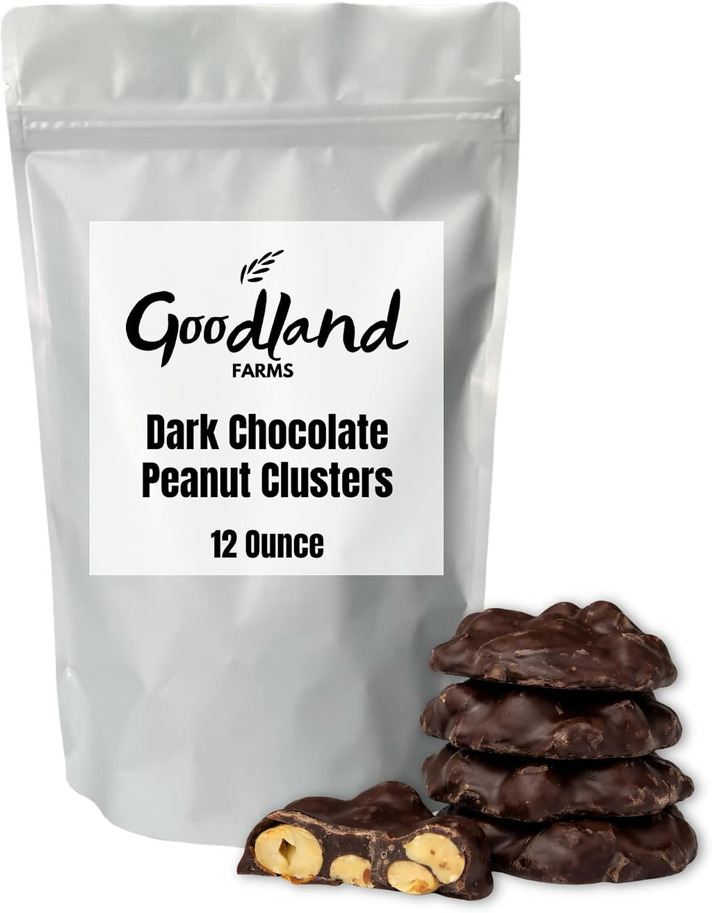Goodland Farms Dark Chocolate Peanut Clusters | 12 Ounce Bag | Fresh Roasted Peanuts Coated in Rich Smooth Dark Chocolate