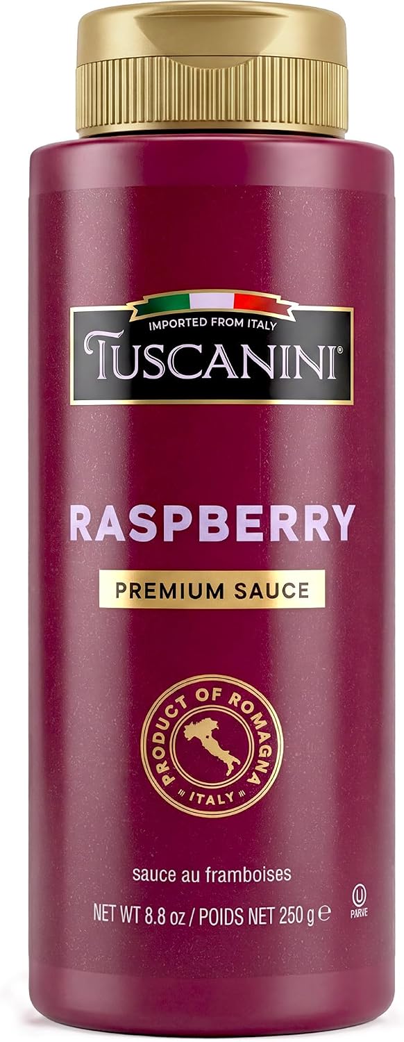 Tuscanini Italian Premium Raspberry Sauce,10.6 oz | Made in Italy | Gourmet Fruit Syrup for Cheesecake, Plating, Cocktails & Mocktails | Squeeze Bottle | Natural Colors