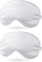 PATIKIL Silk Sleep Mask, 2 Pack Soft Satin Eye Protective Mask Blackout Eye Cover with Elastic Straps for Side Sleeping Women Men Travel, White