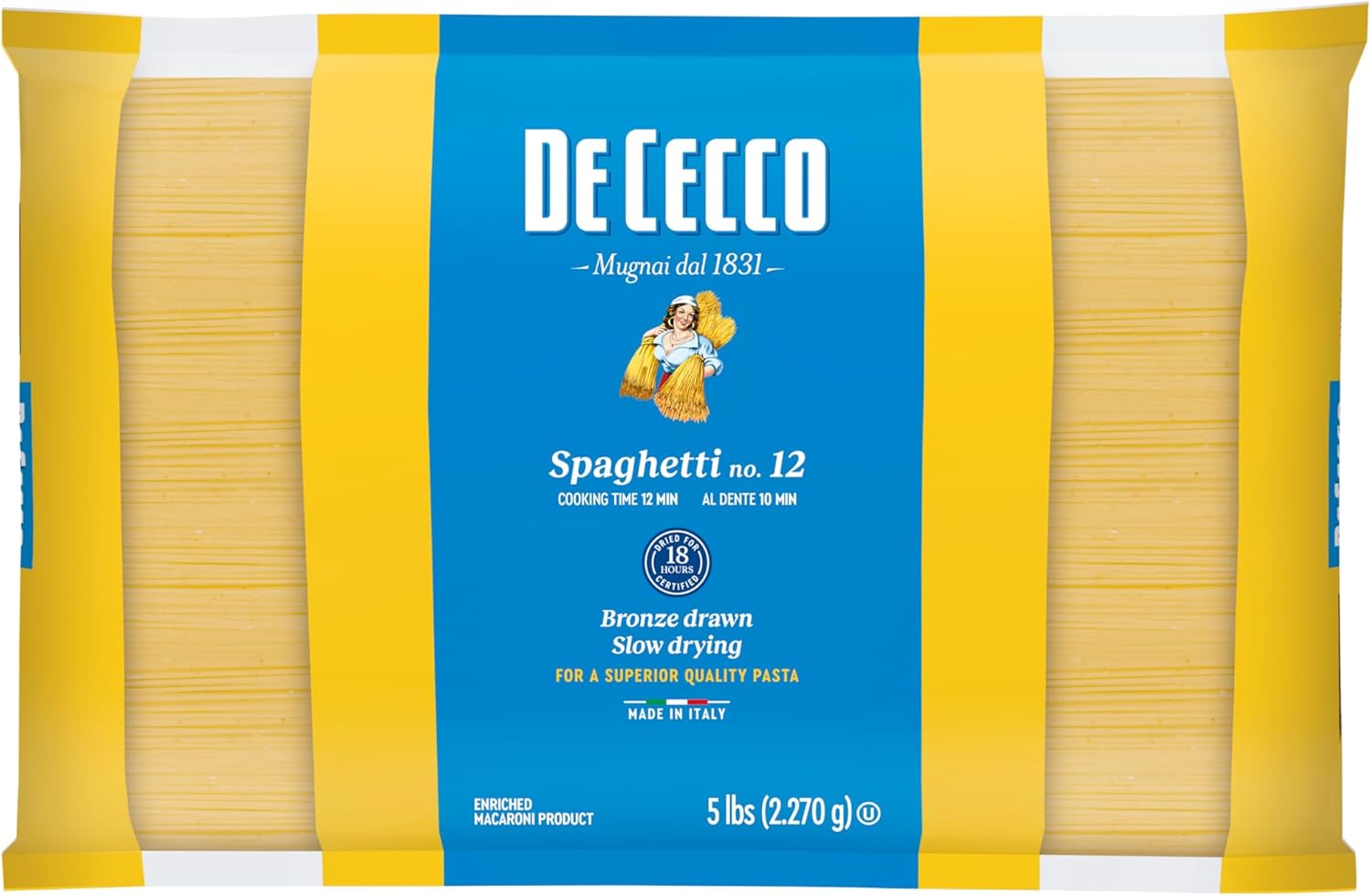 De Cecco Pasta, Spaghetti, No.12, 5 Pound (Pack of 4)