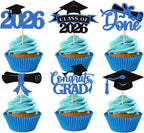 2026 Graduation Cupcake Toppers, 36 pack Blue Glitter Class of 2026 Congrats Grad Diploma Grad Cap Cupcake Picks for 2026 Graduation Party decorating Supplies