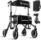 Helavo Ultra-Compact Walker for Seniors with Seat, Fully Assembled Double Folding Rollator, Travel Walker with 8" Rubber Wheels and Height Adjustable Handles