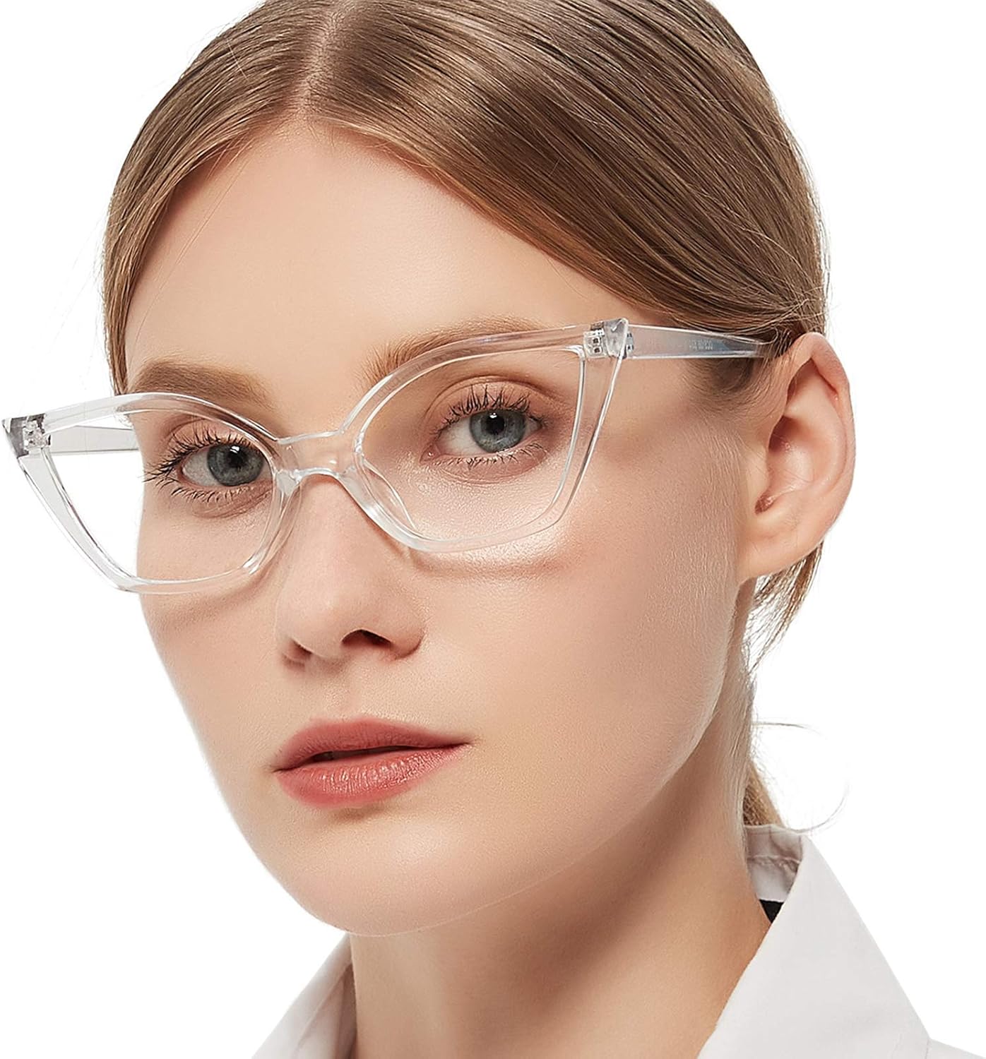 MARE AZZURO Cat Eye Reading Glasses Women Cute Readers 0 100 125 150 175 200 225 250 275 300 350 400 500 600 (Transparent, 2.00)