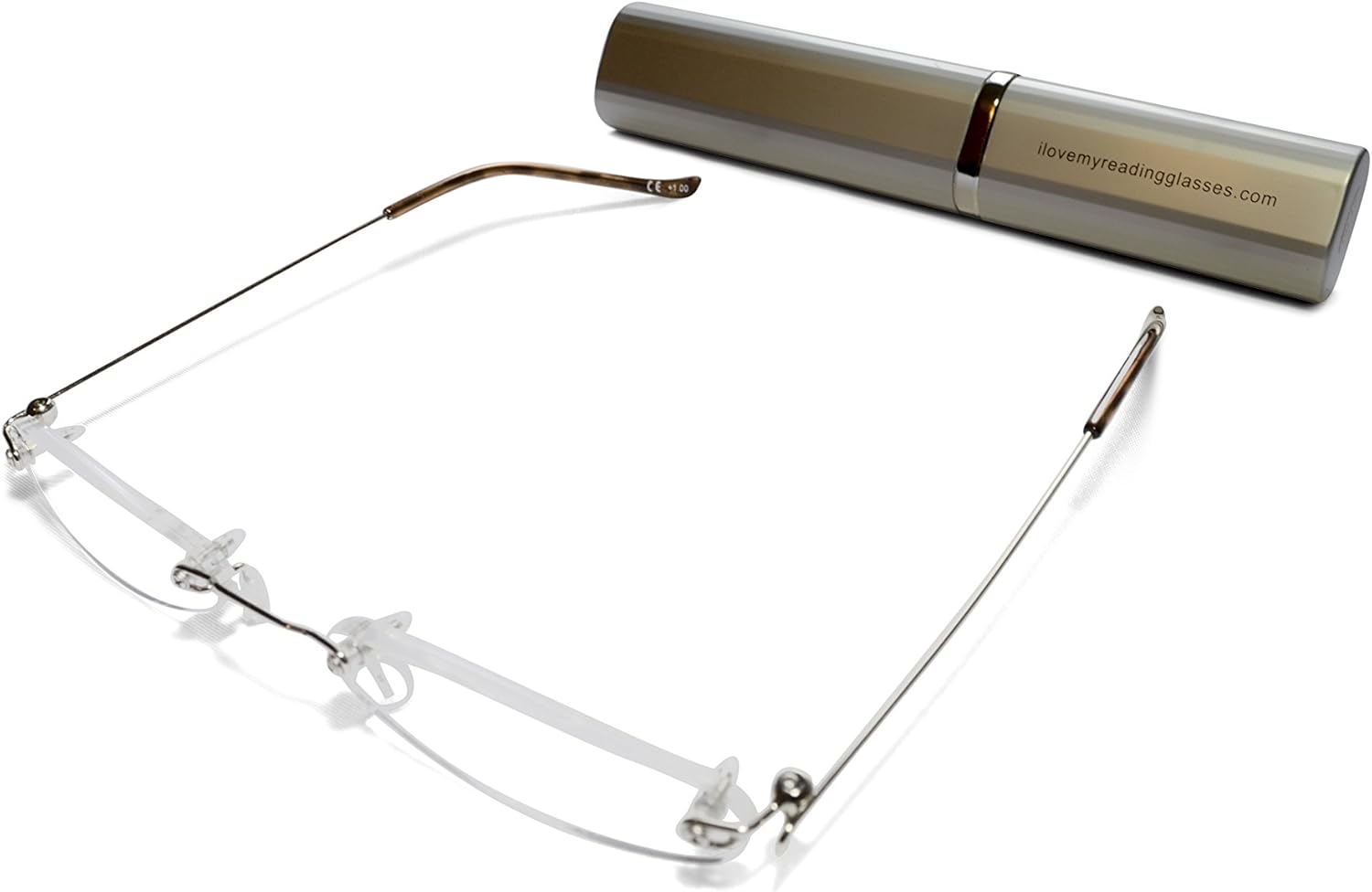 Rimless Reading Glasses for Men and Women +2.0 Silver Ultra Slim and Ultra Light Includes Aluminium Matching Case by ilovemyreadingglasses
