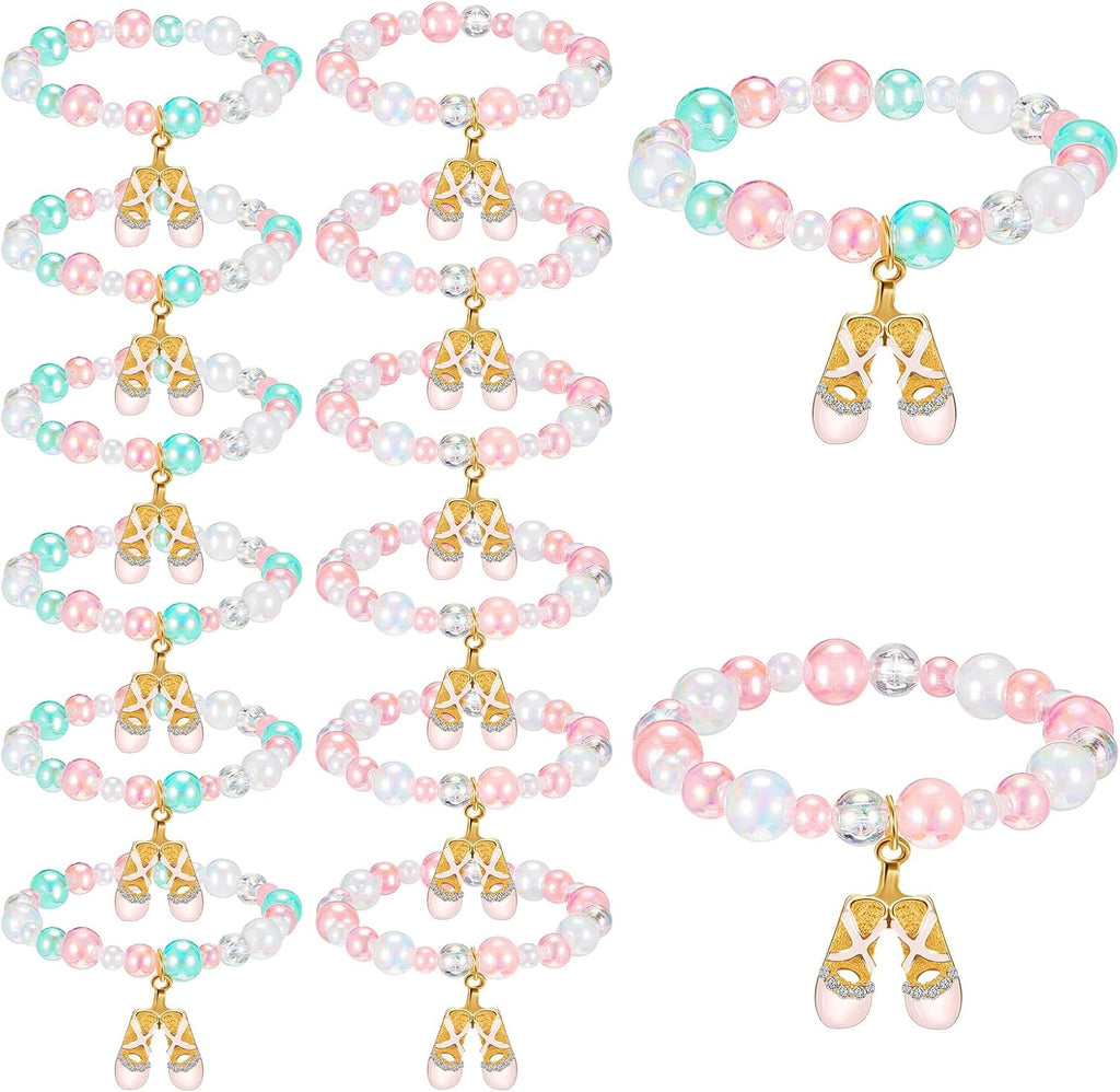 Ecally 12 Pcs Ballerina Party Favors Ballerina Bracelet Bulk Dance Bracelet Gift Party Supplies for Women Costume Jewelry Princess Toddlers Kids Girls