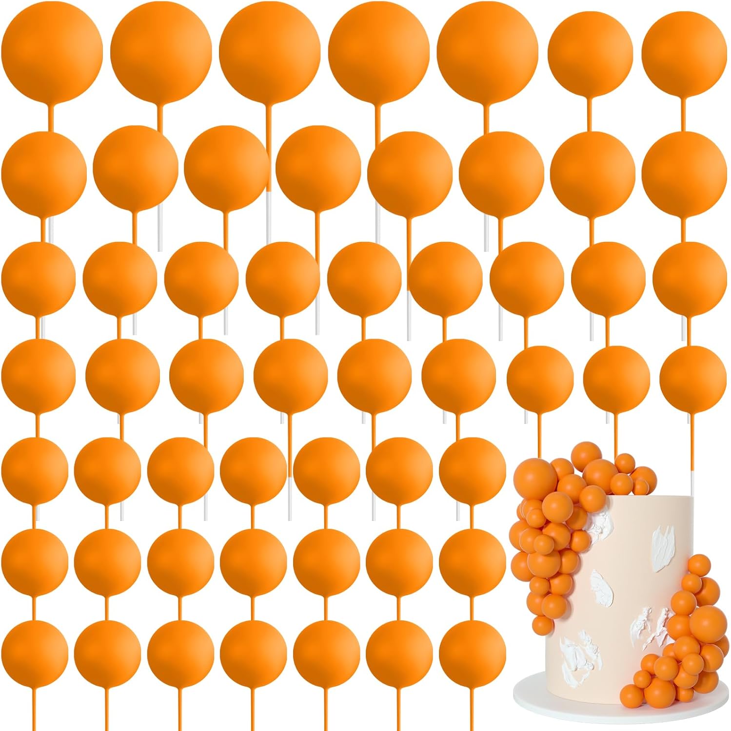 75 Pieces Orange Cake Balls Topper Decorations Foam Cupcake Topper Mini Balloon Cake Topper Picks for Cake Deco Birthday Party Wedding