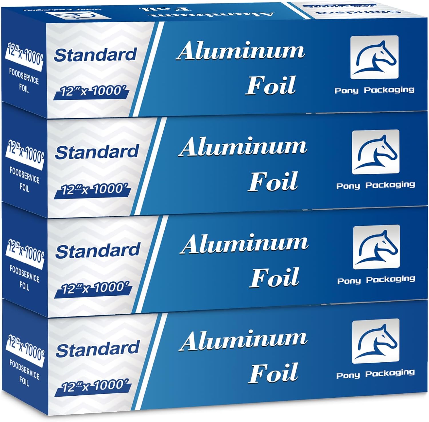 Aluminum Foil Standard 12 inch Wide, 1000 FT Food Safe Foil Wrap for Cooking, Baking, Grilling, Food Service Pony Packaging Aluminum Foil Roll (12"x1000', Standard-4 Count)
