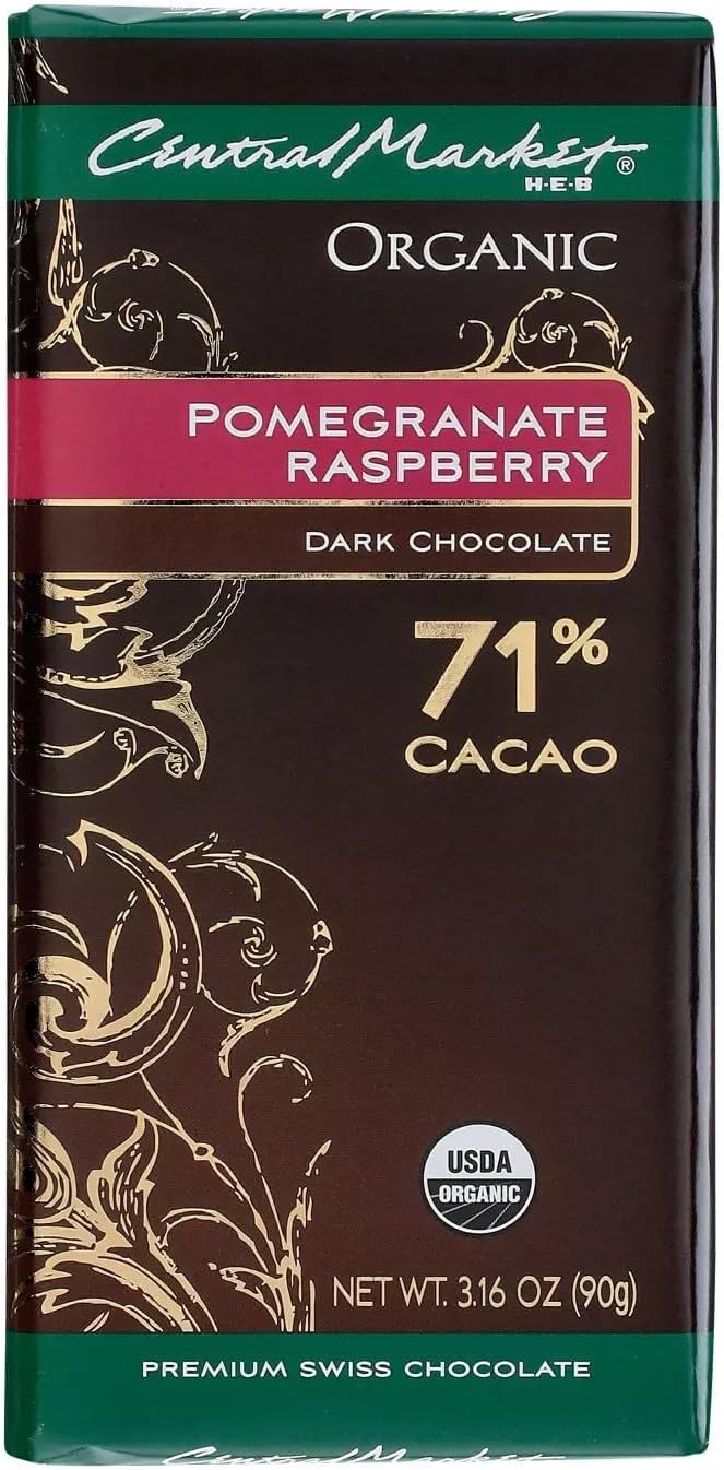 Central Market Organic 71% Cacao Pomegranate Raspberry Dark Chocolate Bar 3.16 oz 4 Bars