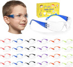 Kids Safety Glasses 24 Pack, ANSI Z87.1 Bulk Clear Lens Child Protective Glasses Scratch and Impact Resistant Youth Safety Goggles with Multicolor Frame for School Science DIY