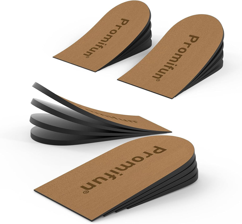 Adjustable Heel Lifts for Heel Pain Relief - Promifun 2-Pair Shoe Inserts for Achilles Tendonitis, Plantar Fasciitis, Heel Spur, Height Increase Inserts, Brown, Women's 9-11.5, Men's 7-9.5 (M)
