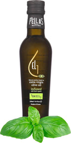 Pellas Nature, Organic Basil Infused Greek Extra Virgin Olive Oil, Finishing oil, Gold Award Winner, Kosher, 8.5 oz. Bottle