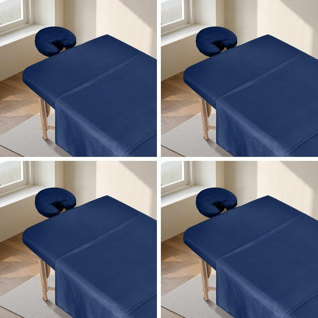4 Sets Premium Microfiber Massage Table Sheets Set, 3 Piece Set Ultra-Light Massage Table Cover, Soft Massage Sheets Sets Include Flat Sheet, Fitted Sheet, and Massage Face Rest Cover, Blue