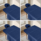 4 Sets Premium Microfiber Massage Table Sheets Set, 3 Piece Set Ultra-Light Massage Table Cover, Soft Massage Sheets Sets Include Flat Sheet, Fitted Sheet, and Massage Face Rest Cover, Blue