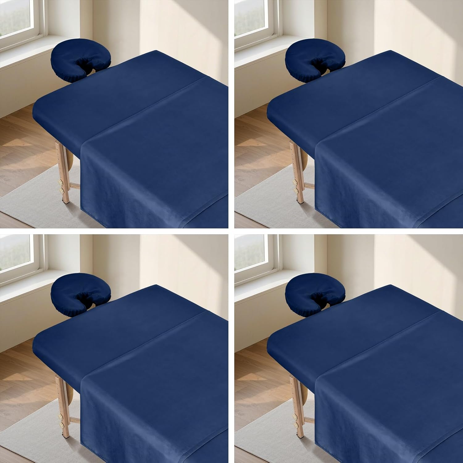 4 Sets Premium Microfiber Massage Table Sheets Set, 3 Piece Set Ultra-Light Massage Table Cover, Soft Massage Sheets Sets Include Flat Sheet, Fitted Sheet, and Massage Face Rest Cover, Blue
