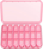 Daviky Pill Organizer 3X a Day, Weekly Pill Box 7 Day, Travel Pill Case with Large Containers, 3 Times Medcine Organizer for Vitamins, Medication, Supplements and Fish Oils (Pink)