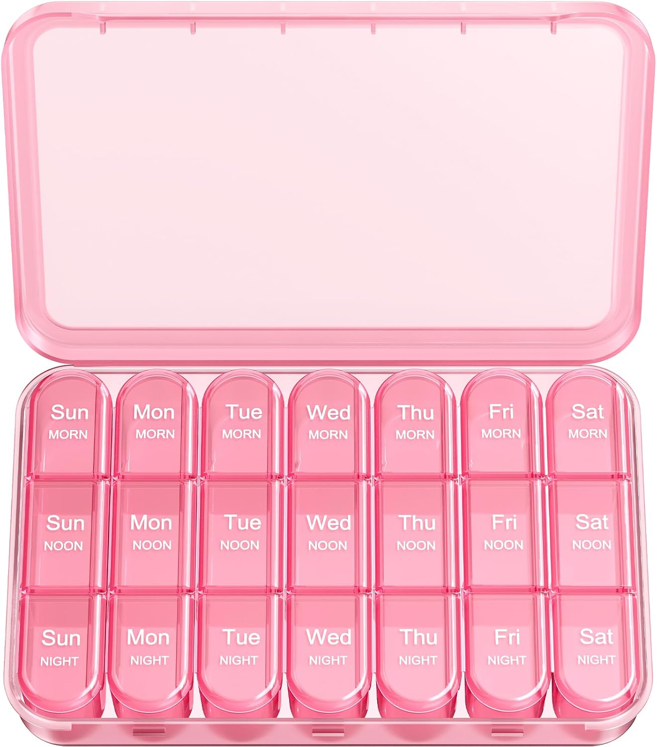 Daviky Pill Organizer 3X a Day, Weekly Pill Box 7 Day, Travel Pill Case with Large Containers, 3 Times Medcine Organizer for Vitamins, Medication, Supplements and Fish Oils (Pink)
