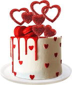 Ercadio 10 Pack Happy Valentine's Day Heart Cake Toppers Felt Red Heart Cake Toppers Happy Valentine's Day Cake Picks for Wedding Bridal Shower Party Theme Cake Decor Supplies