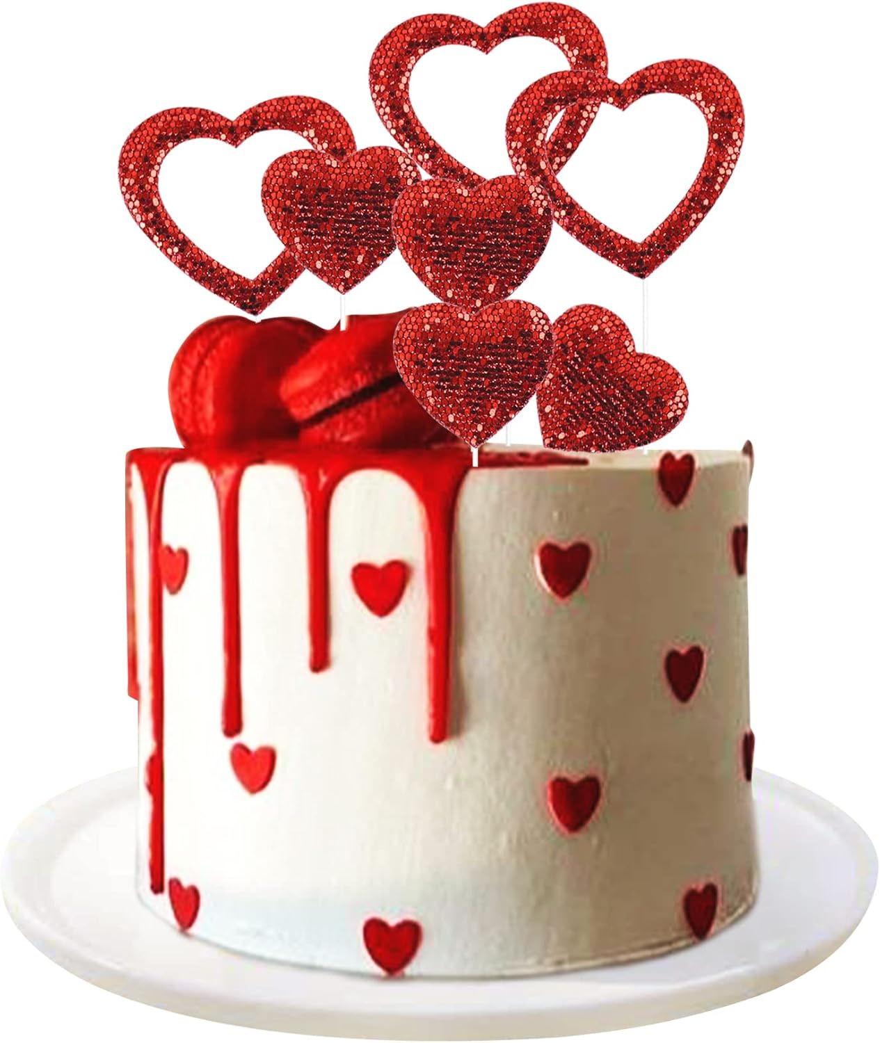Ercadio 10 Pack Happy Valentine's Day Heart Cake Toppers Felt Red Heart Cake Toppers Happy Valentine's Day Cake Picks for Wedding Bridal Shower Party Theme Cake Decor Supplies