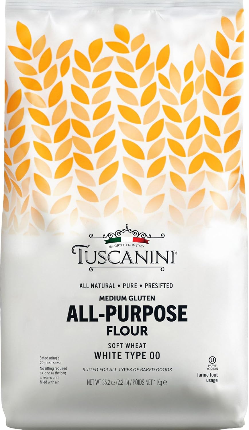Tuscanini Italian Pizza Flour, Soft White Wheat Double Zero 00 Flour, 2.2 lb | For Pizza Baking, Pastries & Bread | Insect Free | All Natural, Pure, Presifted | Kosher