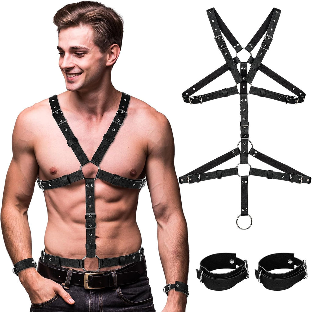 Tisancy Men's Chest Harness Belt Adjustable Buckle Chest PU Leather Male Harness Secure Fastening for Men's Costumes Clothes
