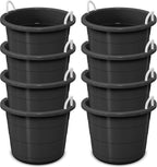 Life Story Large 17 Gallon Flexible Plastic Storage Bucket Container with Easy Grip Rope Handles for Indoor and Outdoor Storage, Black, 8 Pack