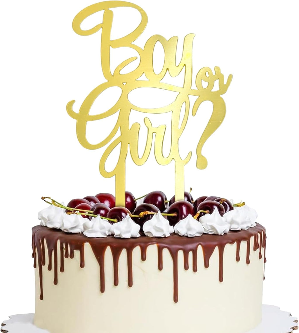 1 Pcs Gold Boy or Girl Cake Topper - Mirror Acrylic Gender Reveal Cake Decoration for Baby Shower & Birthday Party Decoration