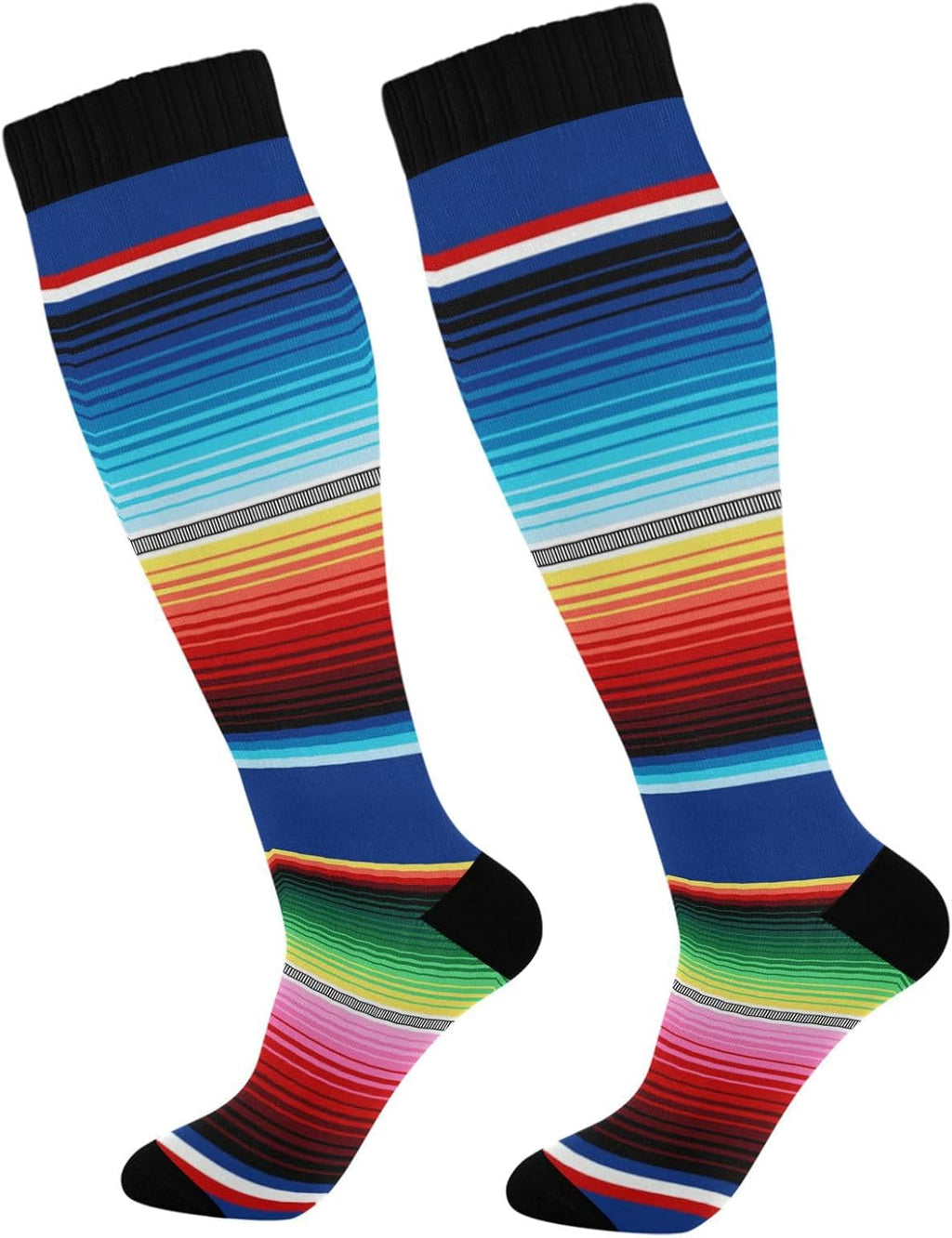 Nander Mexican Serape Blanket Stripes Compression Socks Women Men Knee High Stockings for Sports,Running,Travel 1Pair