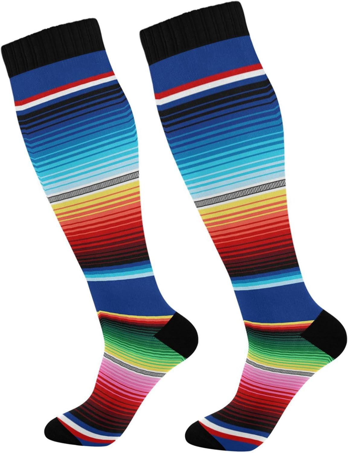 Nander Mexican Serape Blanket Stripes Compression Socks Women Men Knee High Stockings for Sports,Running,Travel 1Pair