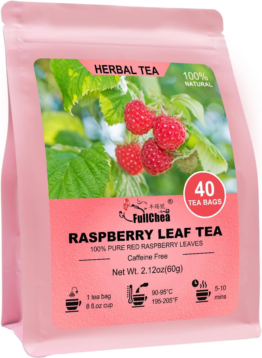 FullChea - Raspberry Leaf Tea Bag, 40 Teabags - Natural Pregnancy Tea - Pure Red Raspberry Leaf Herbal Tea - Non-GMO - Caffeine-free - Help Childbirth & Support Menstrual