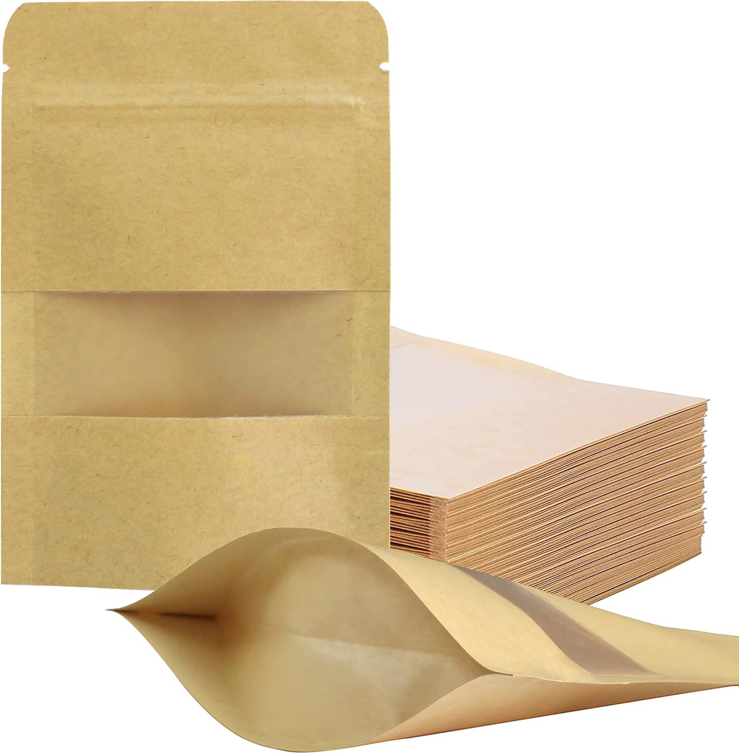 FireKylin 100 Pcs Paper Bags Resealable bags 3.5" x 5.5" Zipper Food Storage Bags, Stand Up, with Matte Window, Reusable, Sealable, for Packaging Products